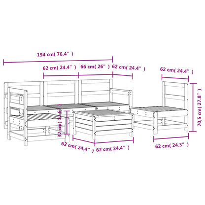 6-delige Loungeset massief grenenhout wit