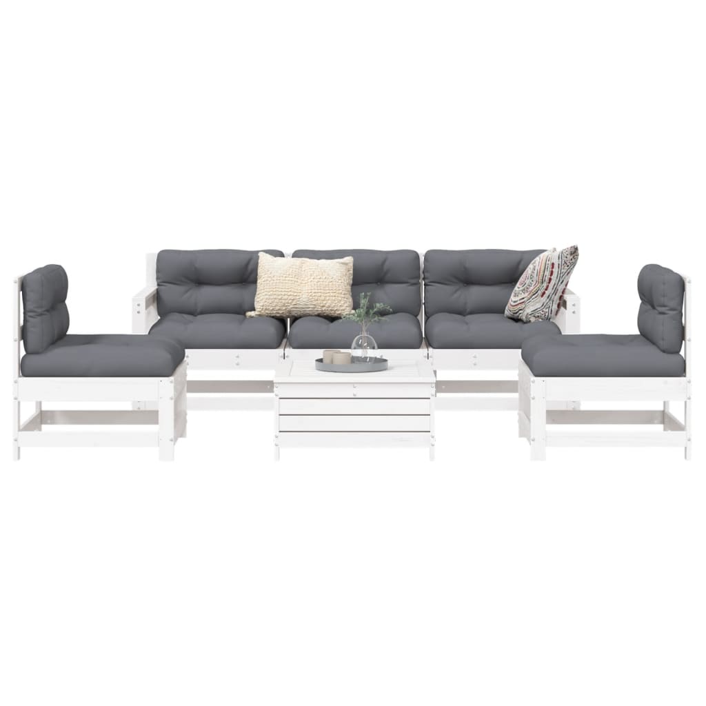 6-delige Loungeset massief grenenhout wit