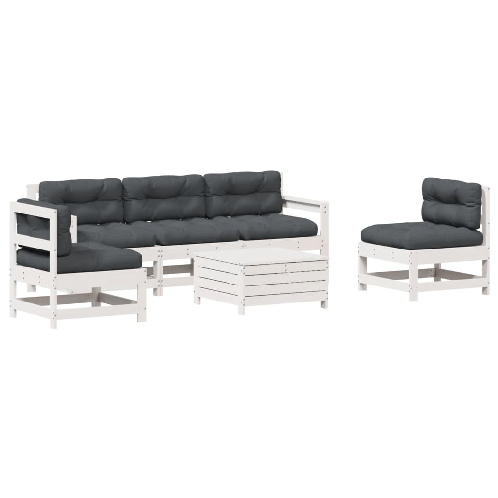 6-Delige Loungeset Met Kussens Massief Grenenhout Wit