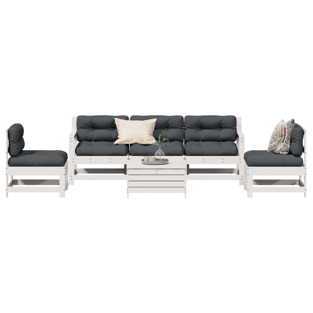 6-Delige Loungeset Met Kussens Massief Grenenhout Wit