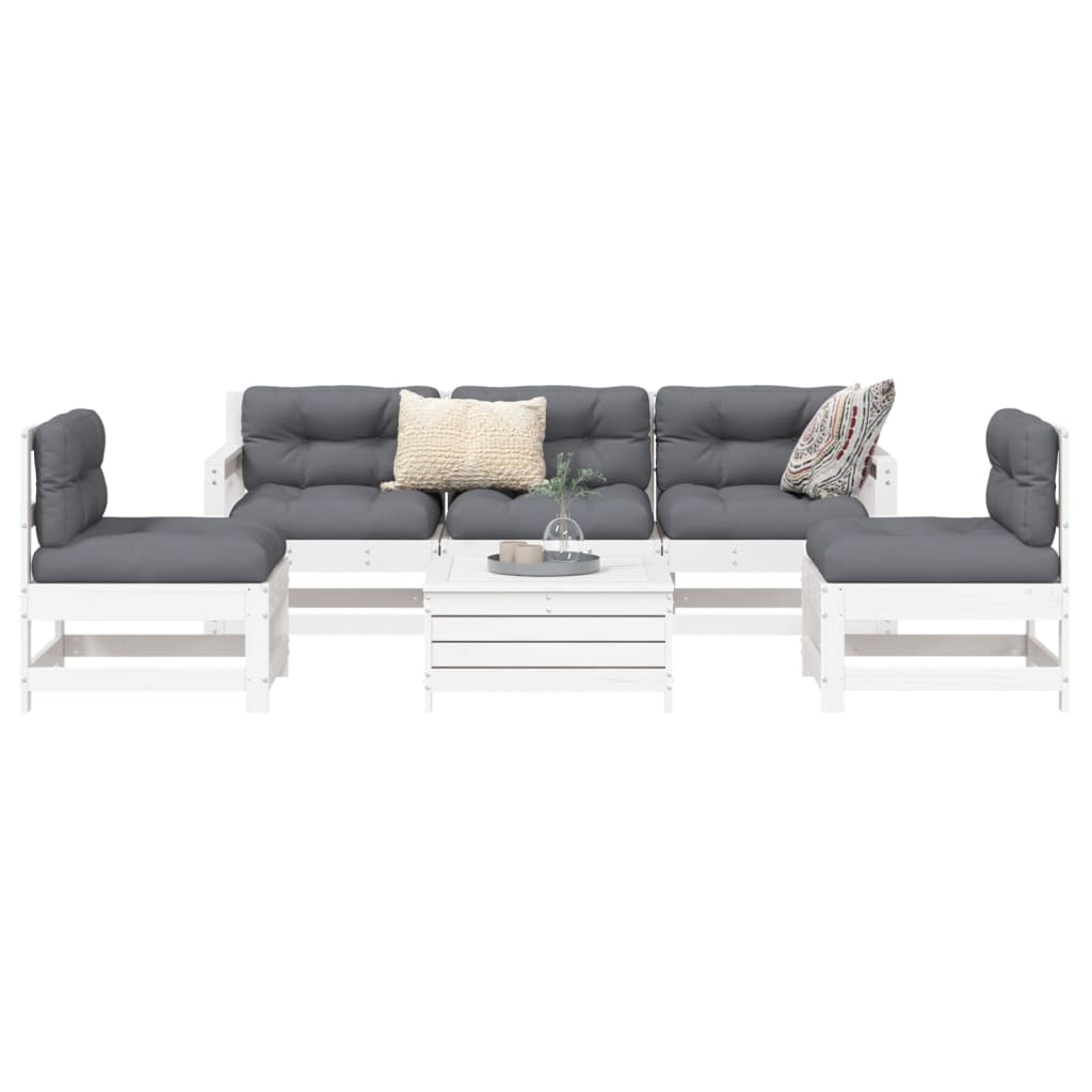 6-delige Loungeset massief grenenhout wit