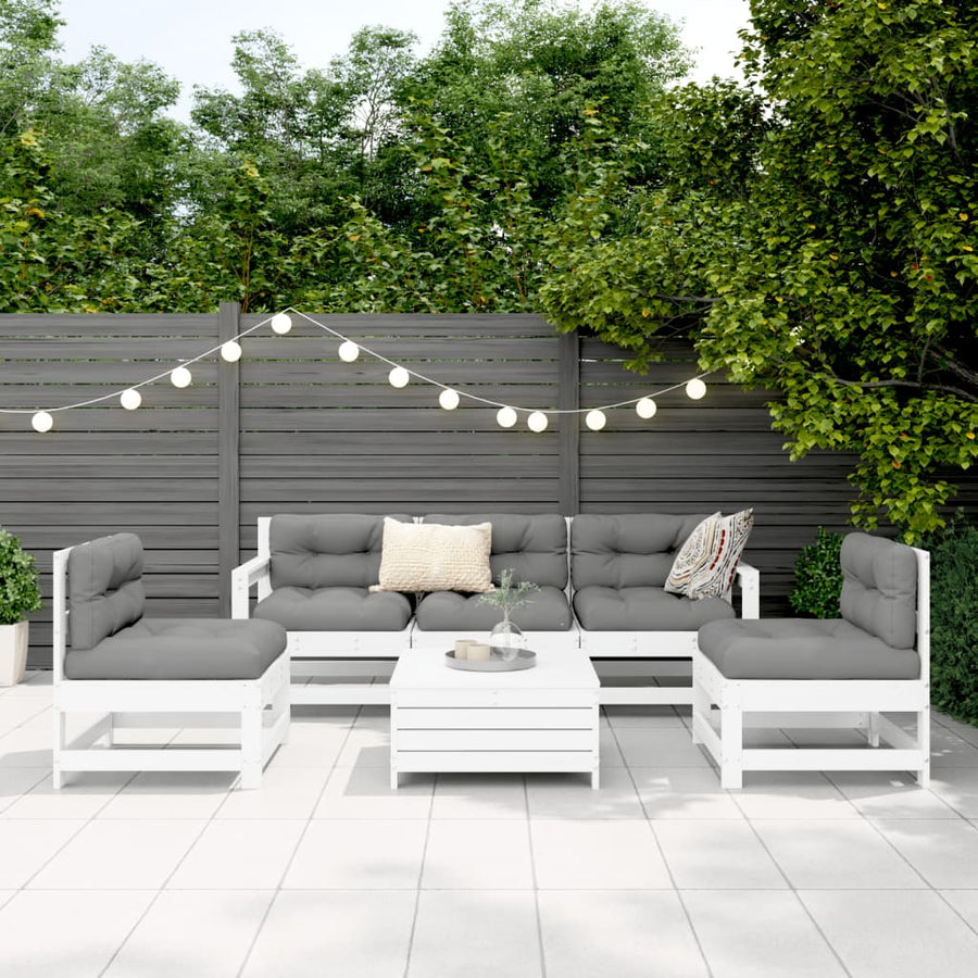 6-delige Loungeset massief grenenhout wit