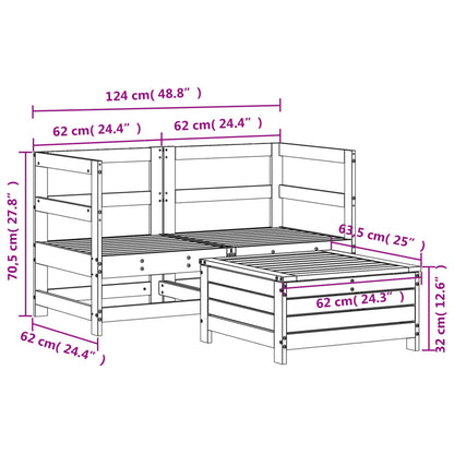 3-delige Loungeset massief grenenhout wit