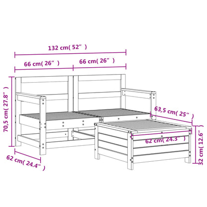 3-delige Loungeset massief grenenhout wit