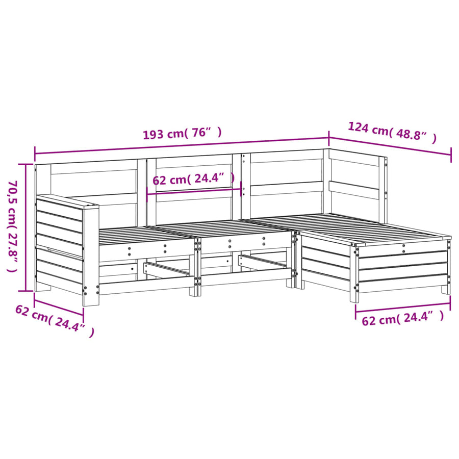 4-delige Loungeset geïmpregneerd grenenhout
