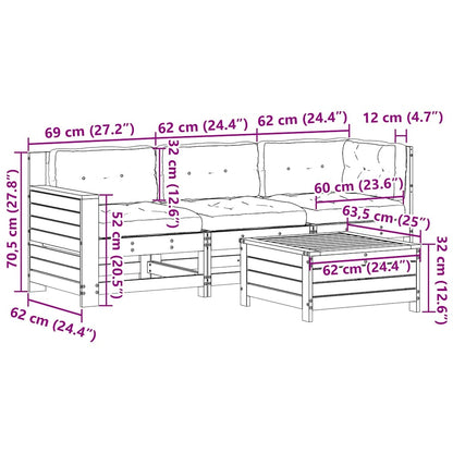 4-delige Loungeset met kussens massief grenenhout