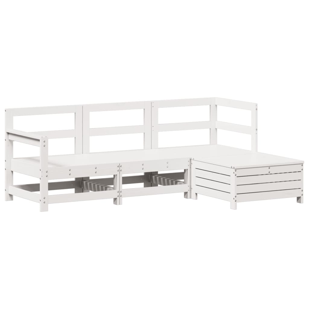 4-delige Loungeset massief grenenhout wit
