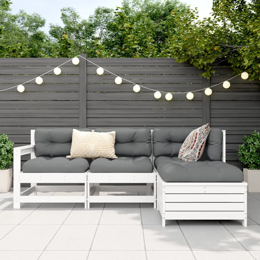 4-delige Loungeset massief grenenhout wit