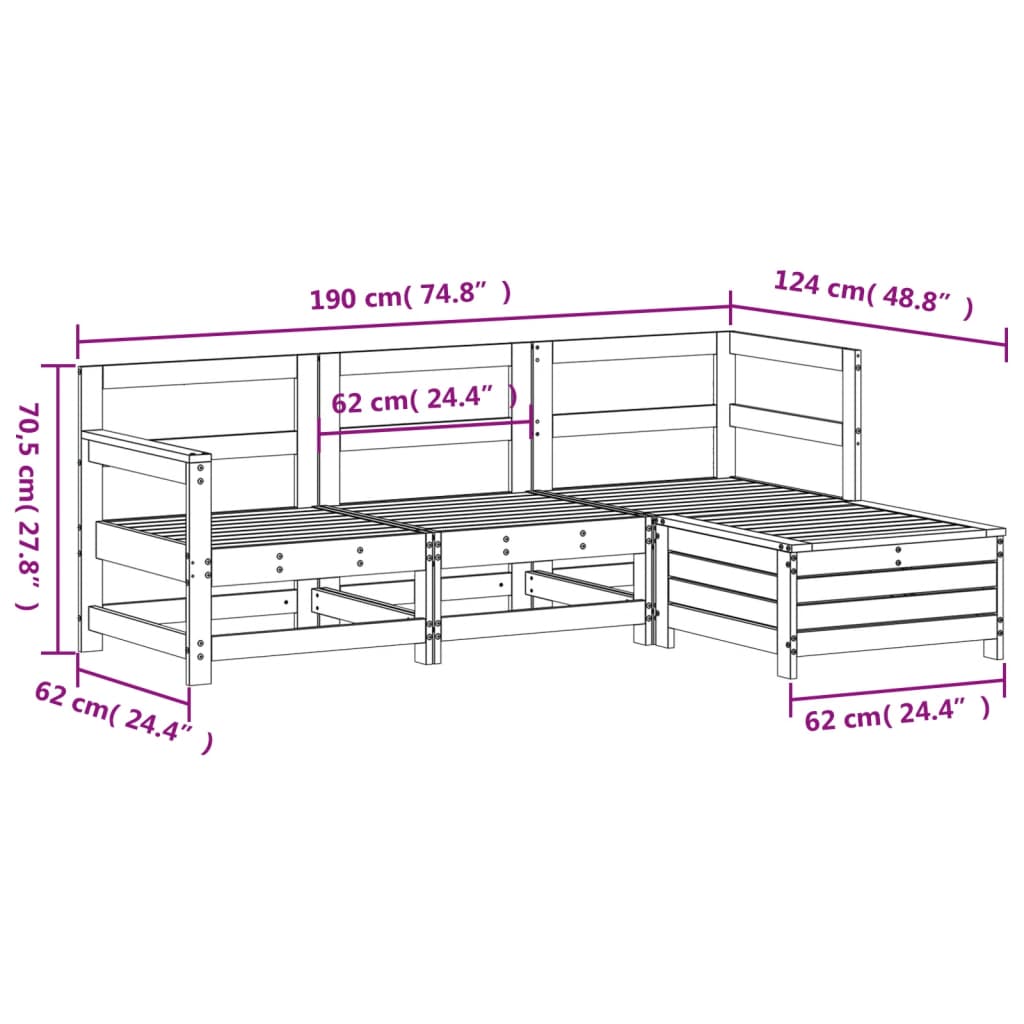 4-delige Loungeset massief grenenhout wit