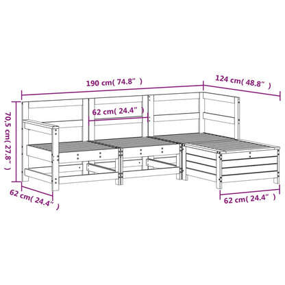 4-delige Loungeset massief grenenhout wit