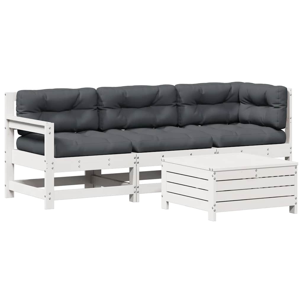 4-Delige Loungeset Met Kussens Massief Grenenhout Wit grenenhout