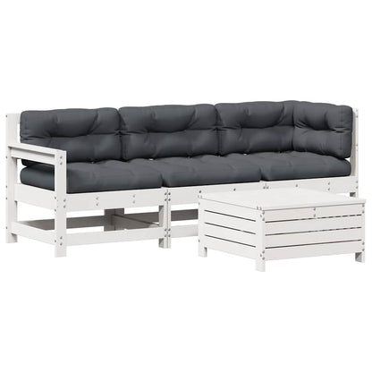 4-Delige Loungeset Met Kussens Massief Grenenhout Wit grenenhout