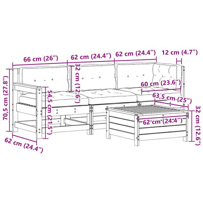 4-Delige Loungeset Met Kussens Massief Grenenhout Wit grenenhout