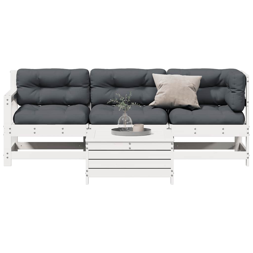4-Delige Loungeset Met Kussens Massief Grenenhout Wit grenenhout