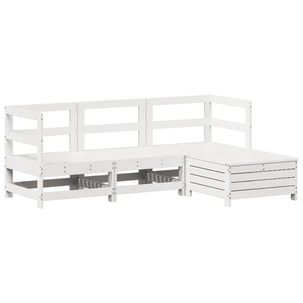 4-delige Loungeset massief grenenhout wit