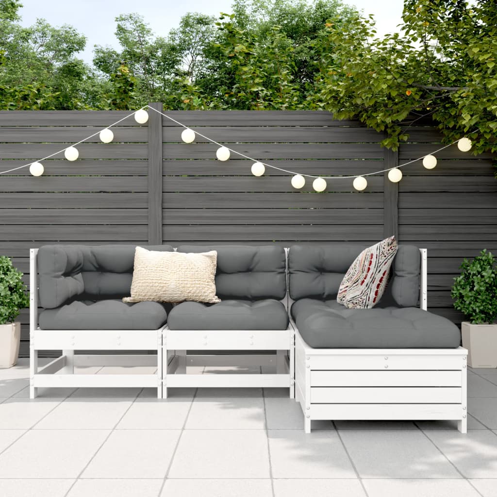 4-delige Loungeset massief grenenhout wit
