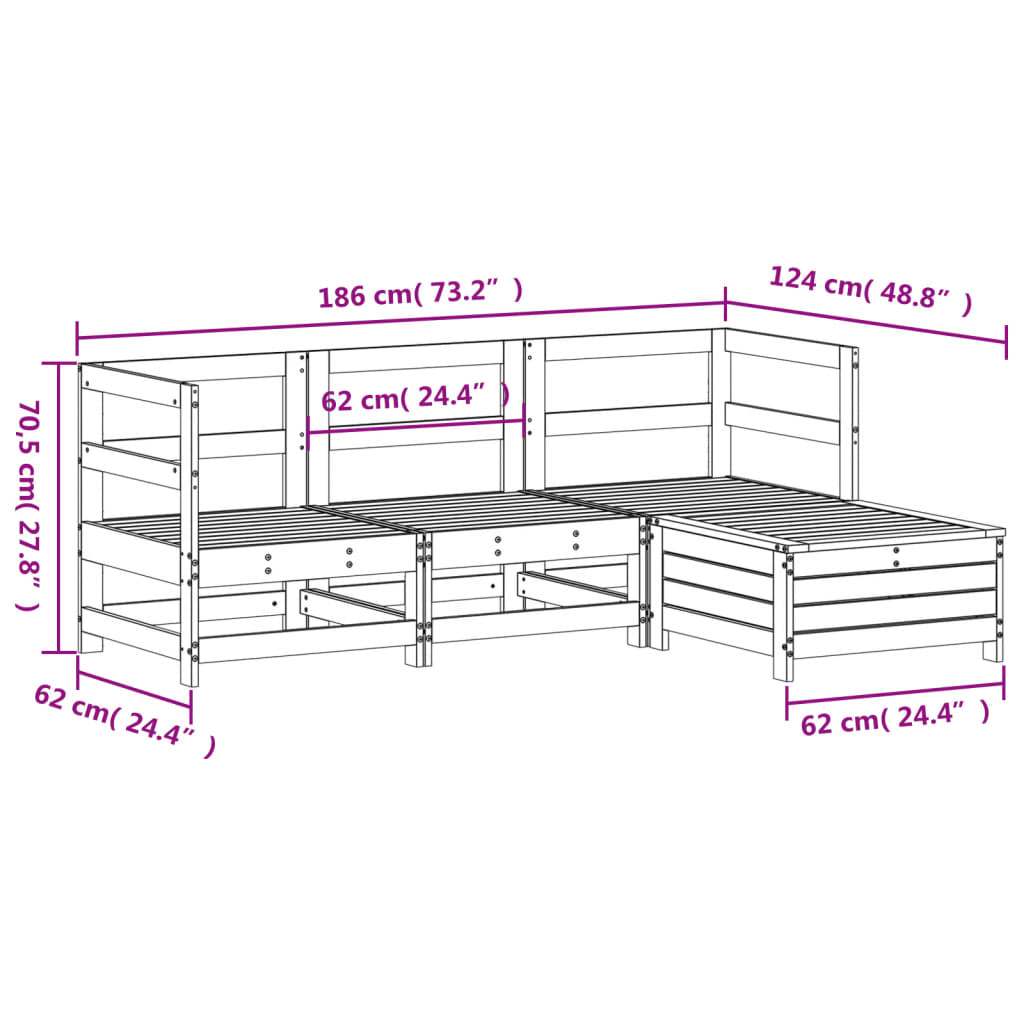 4-delige Loungeset massief grenenhout wit