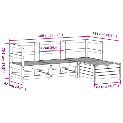 4-delige Loungeset massief grenenhout wit