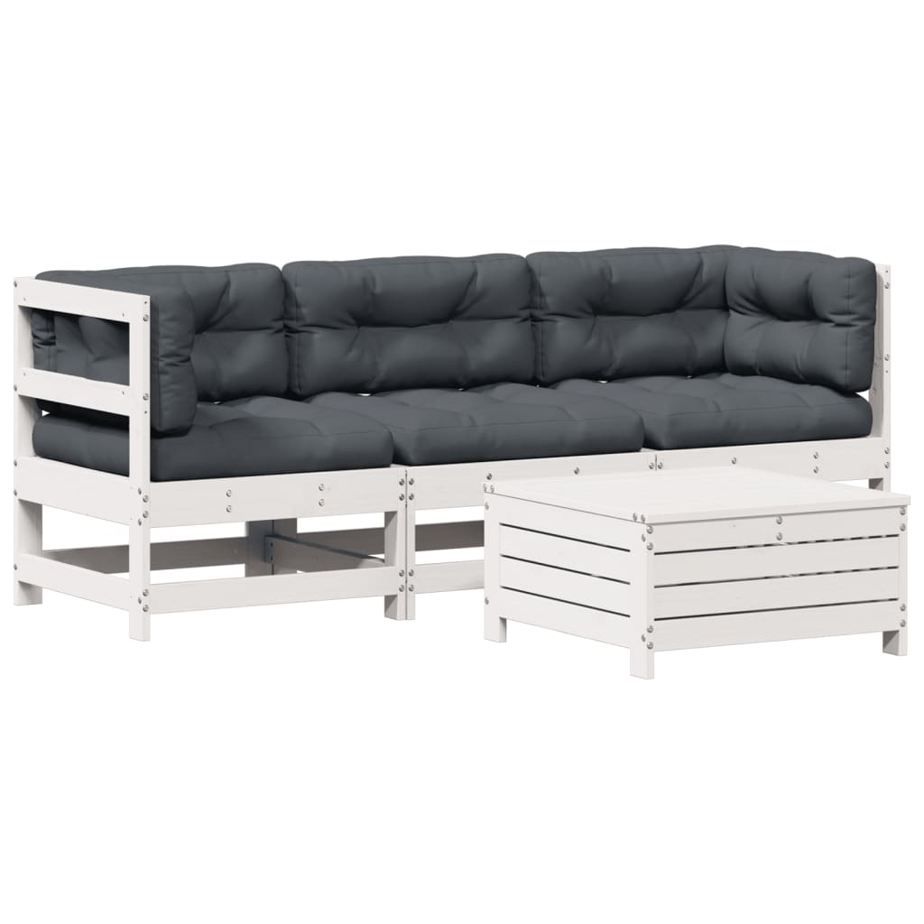 4-delige Loungeset met kussens massief grenenhout