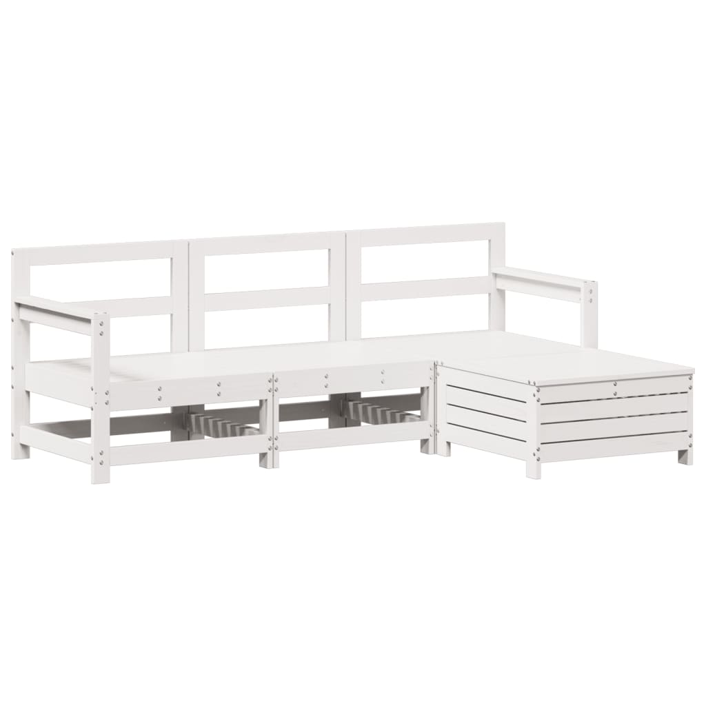 4-delige Loungeset massief grenenhout wit