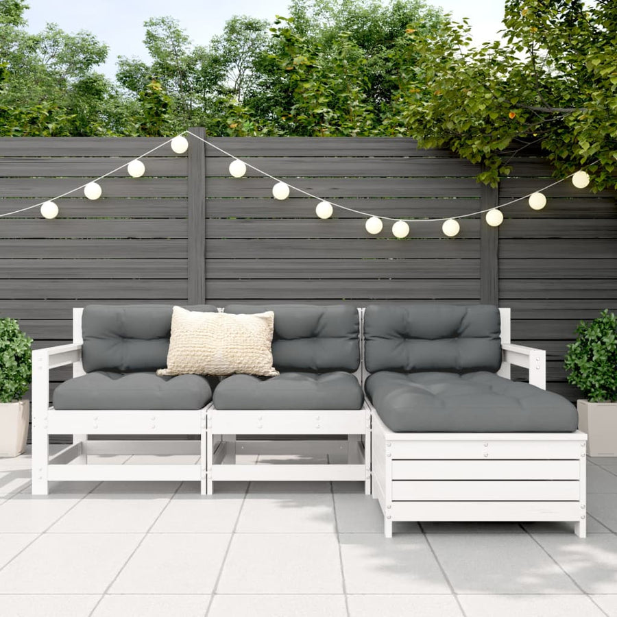 4-delige Loungeset massief grenenhout wit