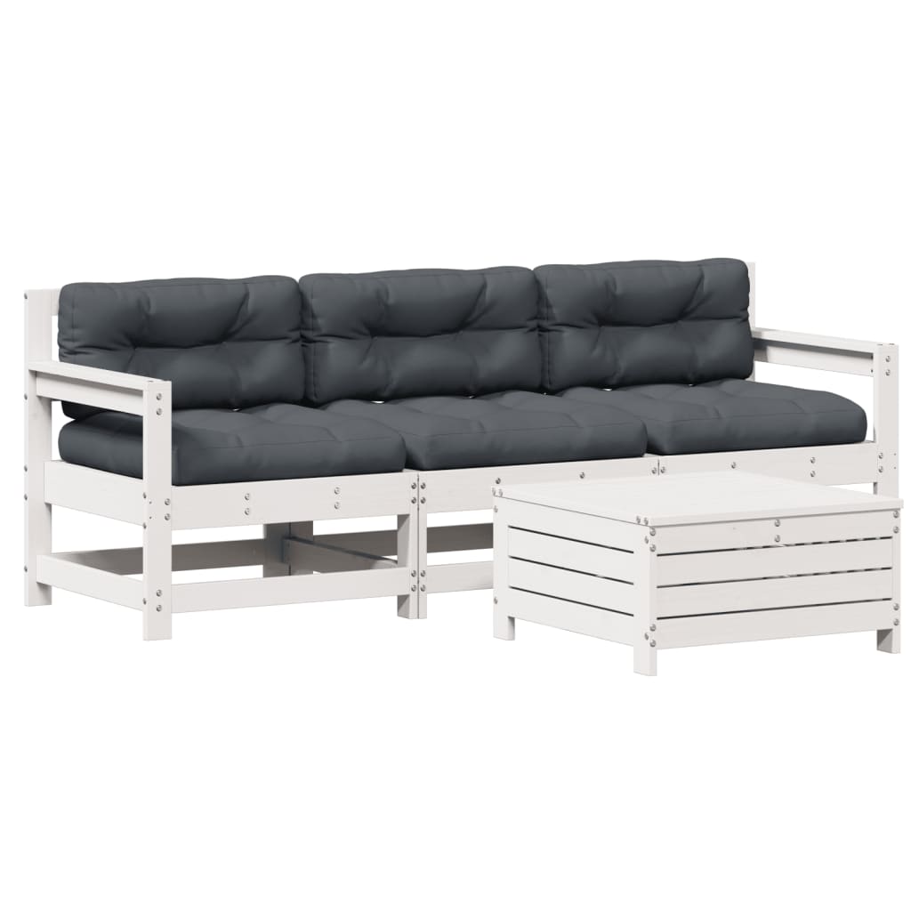 4-delige Loungeset met kussens massief grenenhout
