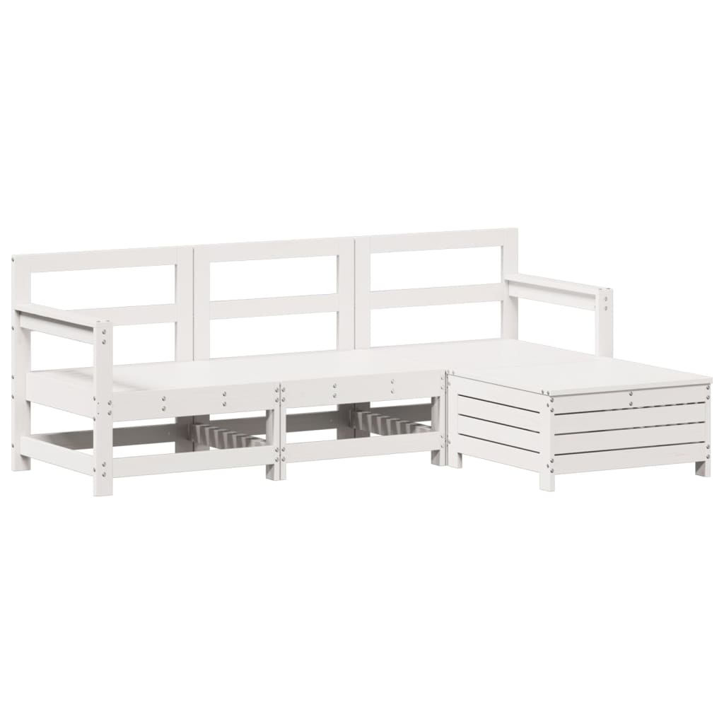 4-delige Loungeset massief grenenhout wit