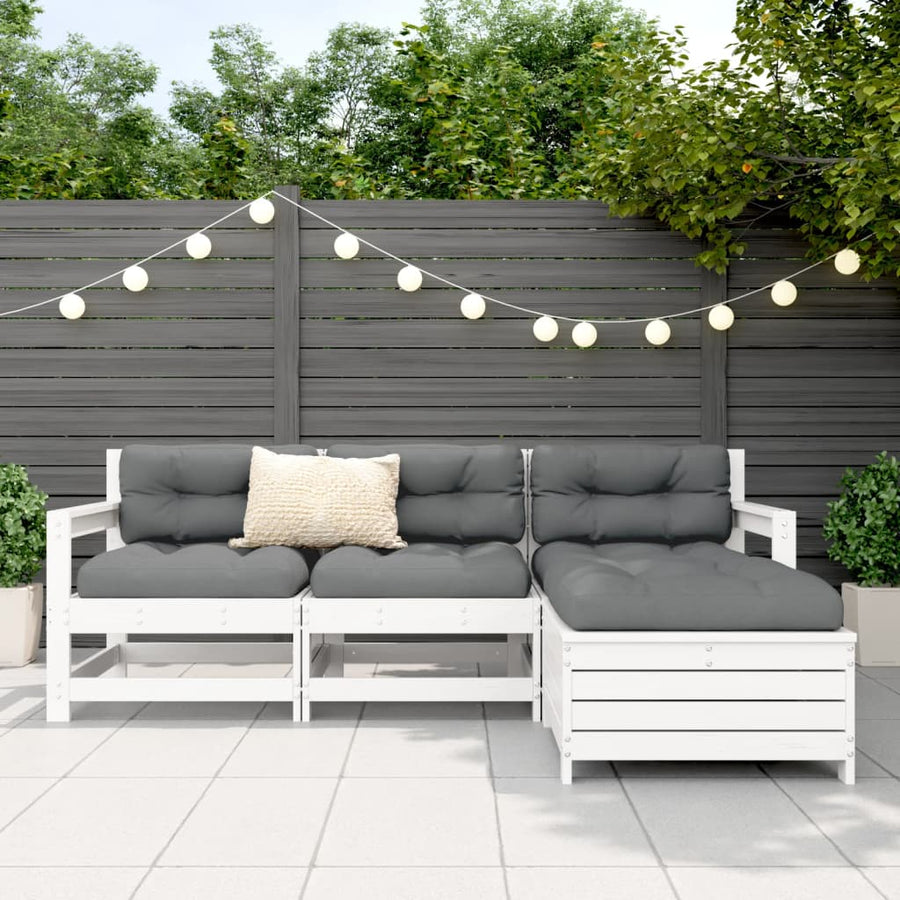 4-delige Loungeset massief grenenhout wit