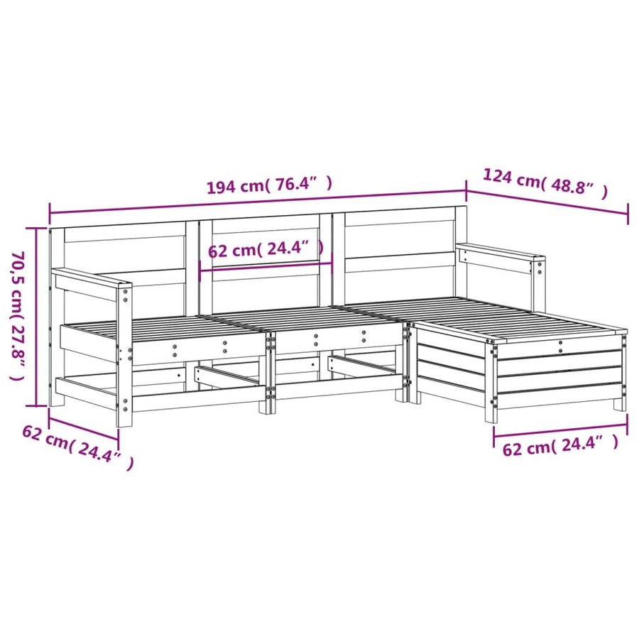 4-delige Loungeset geïmpregneerd grenenhout