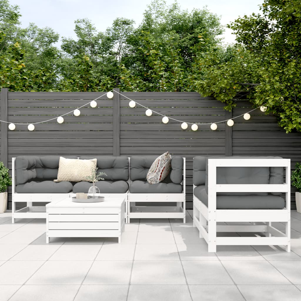 6-delige Loungeset massief grenenhout wit