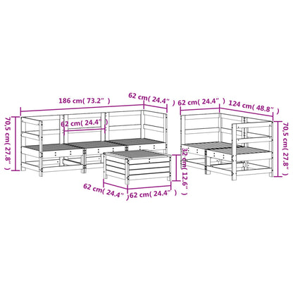 6-delige Loungeset massief grenenhout wit