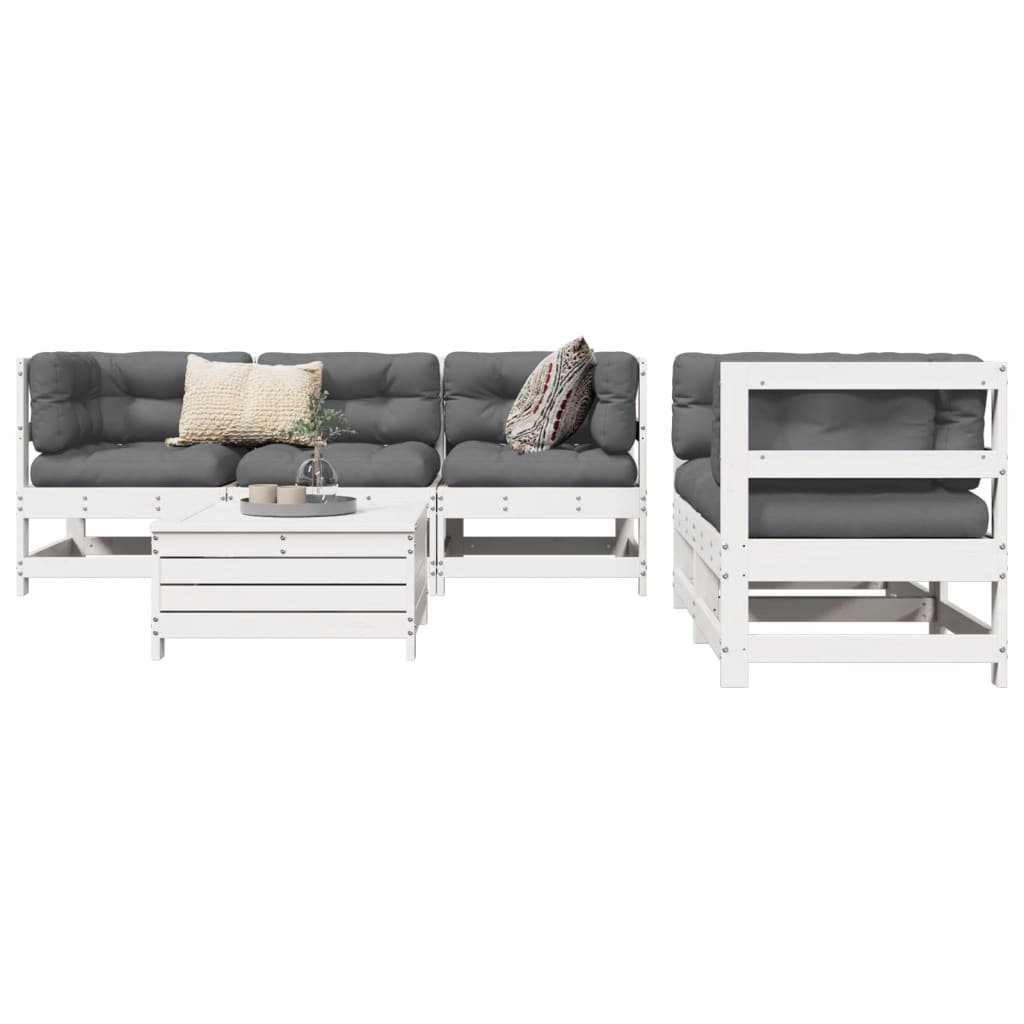 6-delige Loungeset massief grenenhout wit