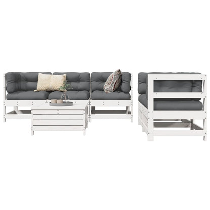 6-delige Loungeset massief grenenhout wit