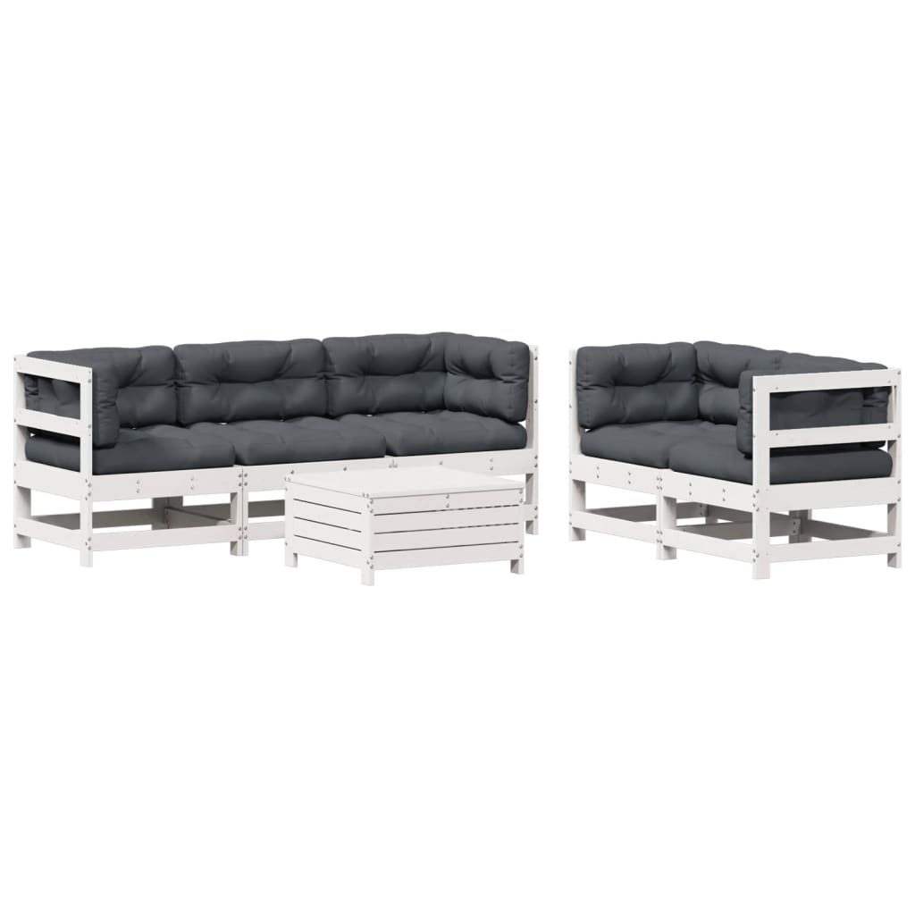 6-Delige Loungeset Met Kussens Massief Grenenhout Wit Wit grenenhout