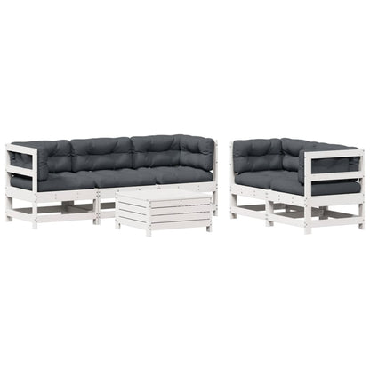 6-Delige Loungeset Met Kussens Massief Grenenhout Wit Wit grenenhout