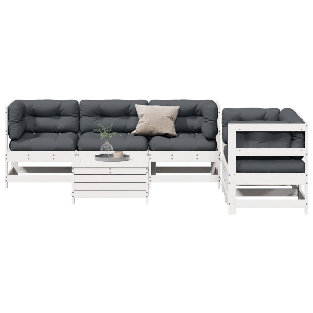 6-Delige Loungeset Met Kussens Massief Grenenhout Wit Wit grenenhout