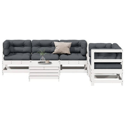 6-Delige Loungeset Met Kussens Massief Grenenhout Wit Wit grenenhout