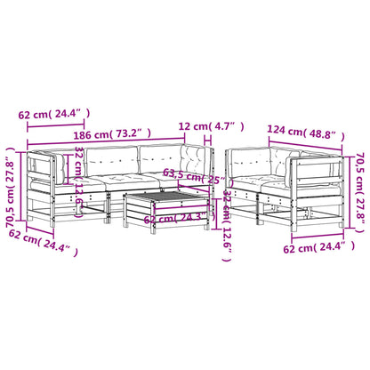 6-Delige Loungeset Met Kussens Massief Grenenhout Wit Wit grenenhout