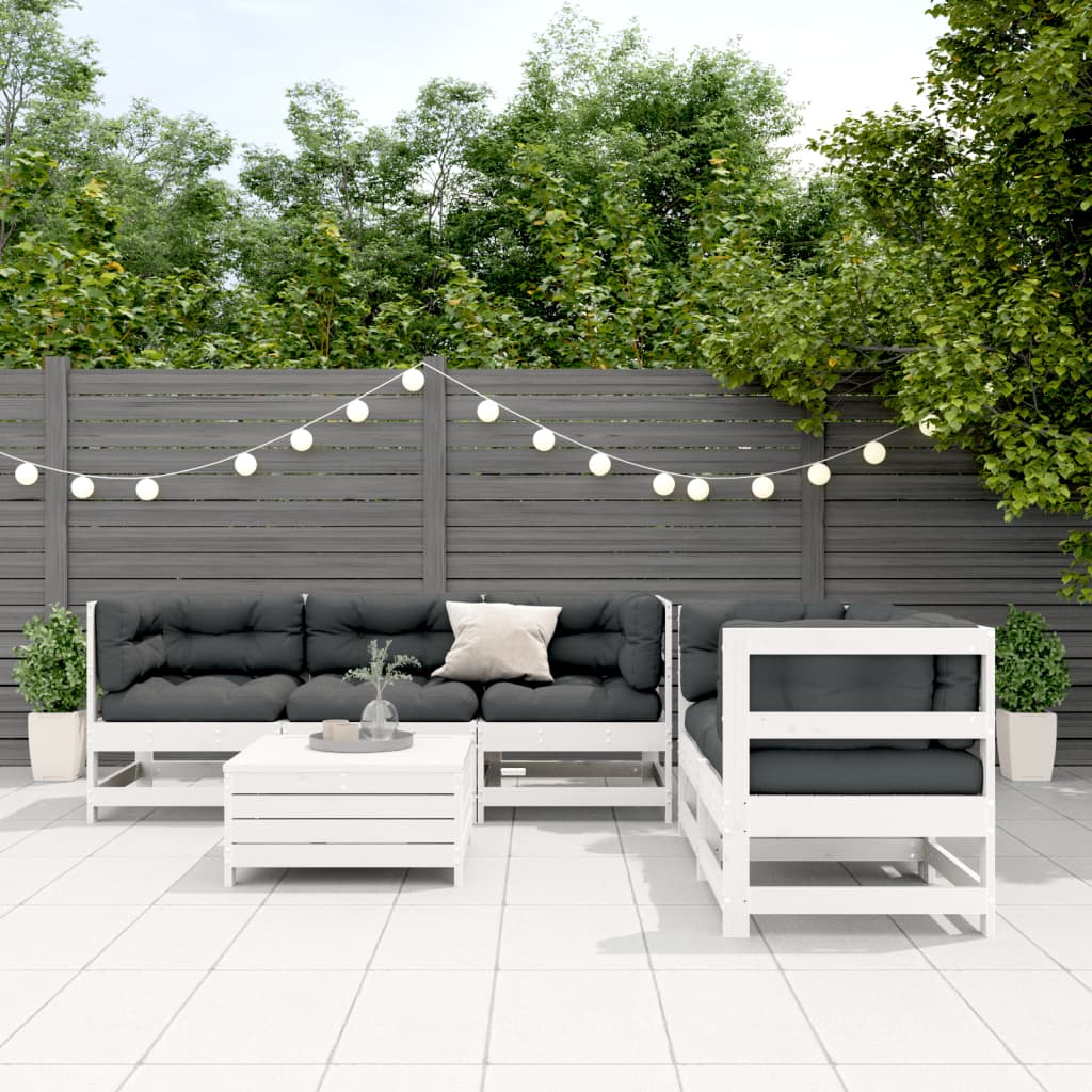 6-Delige Loungeset Met Kussens Massief Grenenhout Wit Wit grenenhout