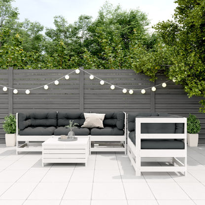 6-Delige Loungeset Met Kussens Massief Grenenhout Wit Wit grenenhout