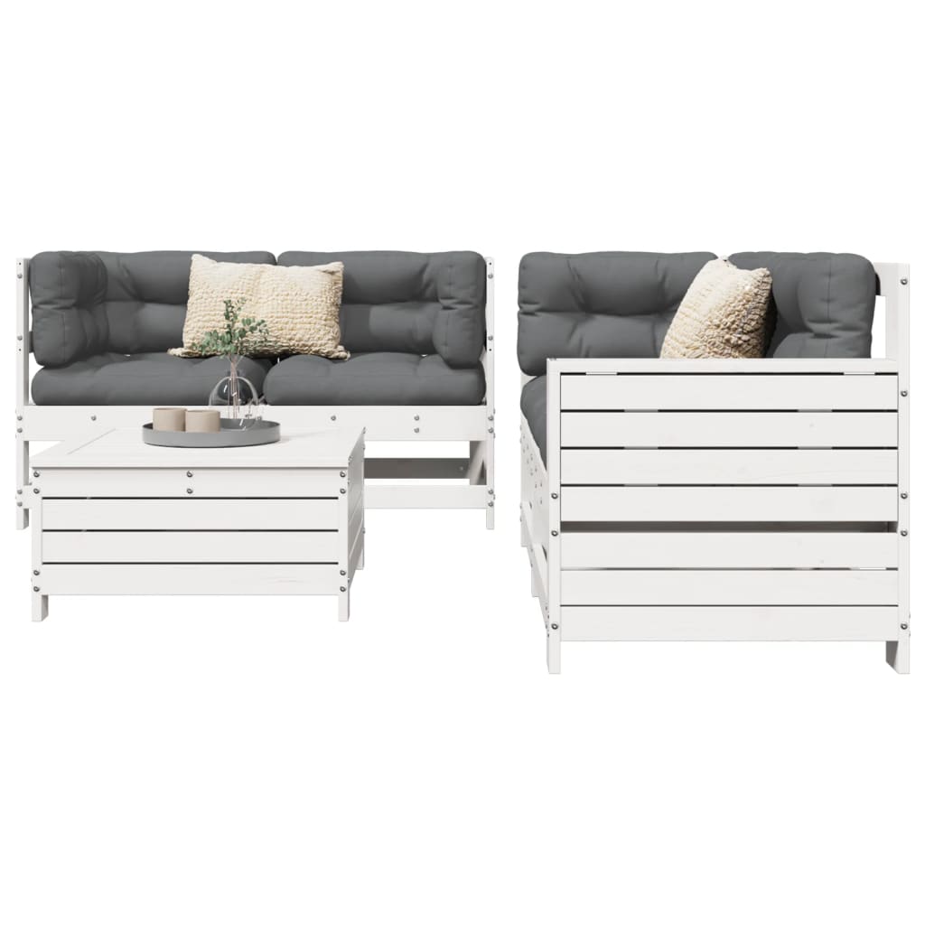 5-delige Loungeset massief grenenhout wit