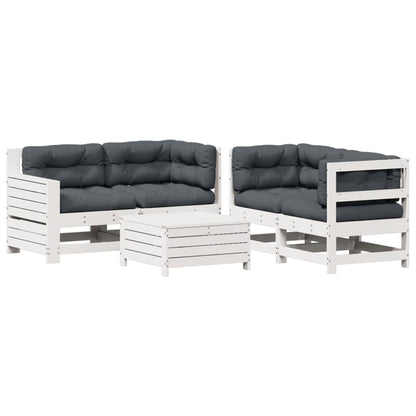 5-Delige Loungeset Met Kussens Massief Grenenhout Wit Wit grenenhout