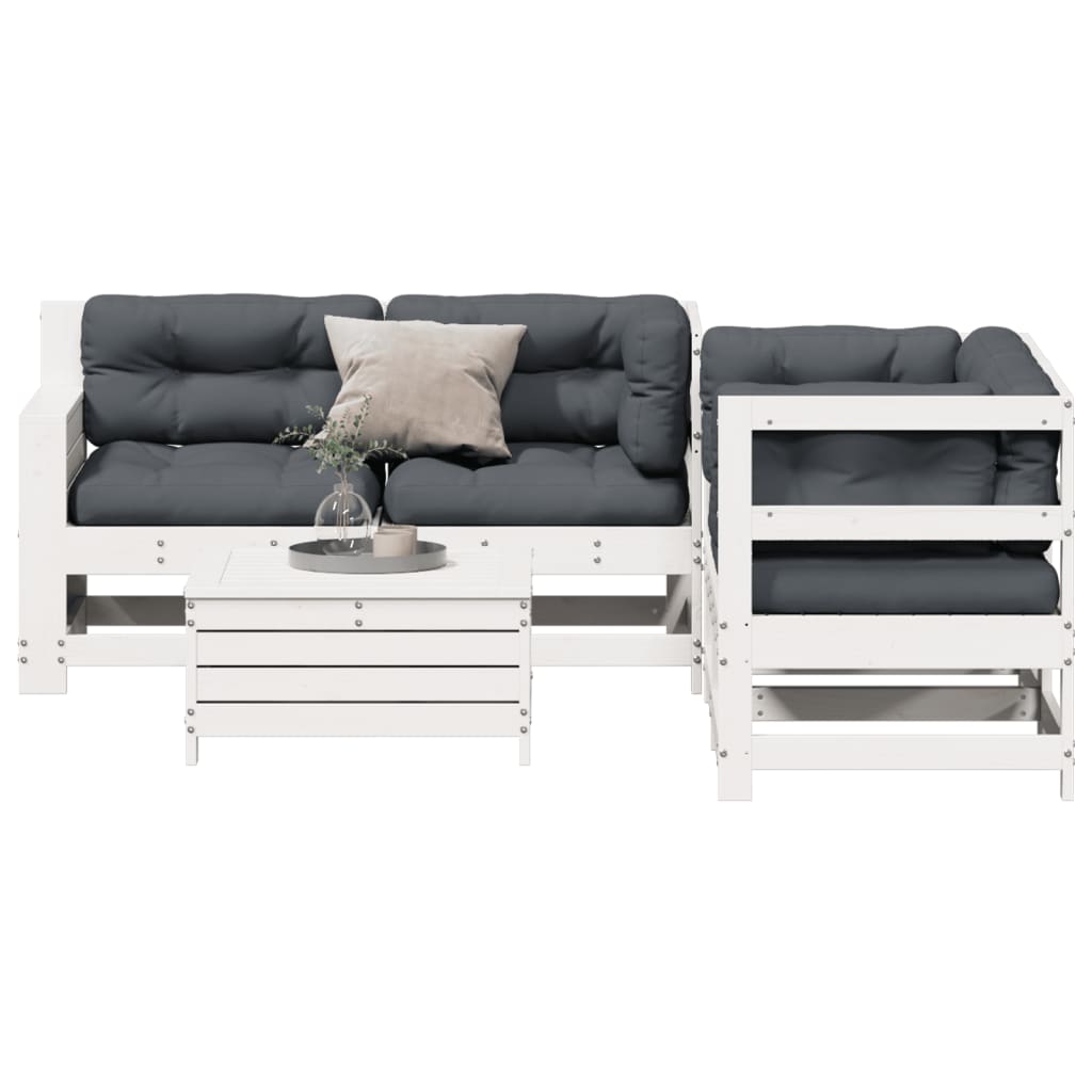 5-Delige Loungeset Met Kussens Massief Grenenhout Wit Wit grenenhout