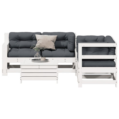 5-Delige Loungeset Met Kussens Massief Grenenhout Wit Wit grenenhout