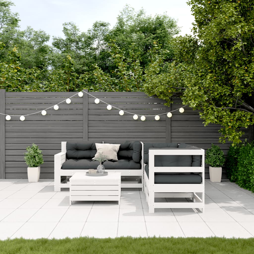 5-Delige Loungeset Met Kussens Massief Grenenhout Wit Wit grenenhout