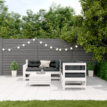 5-Delige Loungeset Met Kussens Massief Grenenhout Wit Wit grenenhout