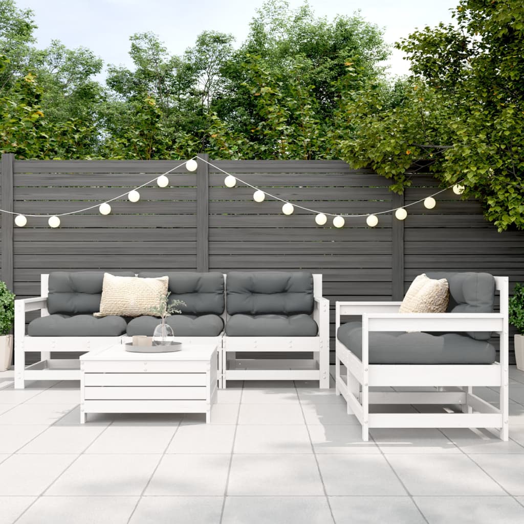 6-delige Loungeset massief grenenhout wit
