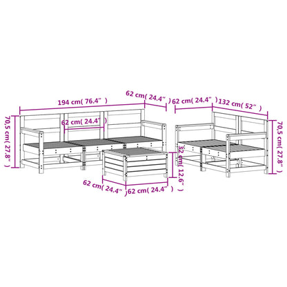 6-delige Loungeset massief grenenhout wit
