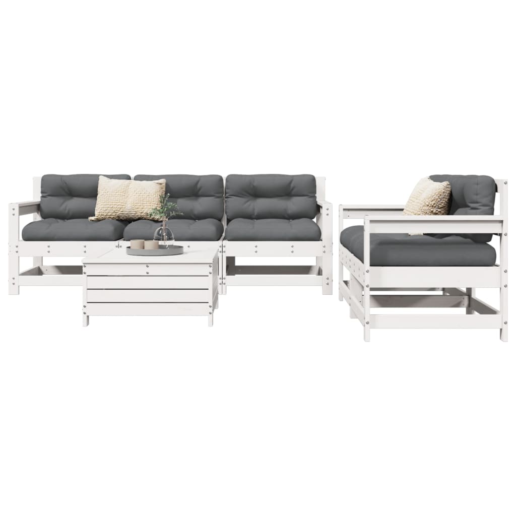 6-delige Loungeset massief grenenhout wit
