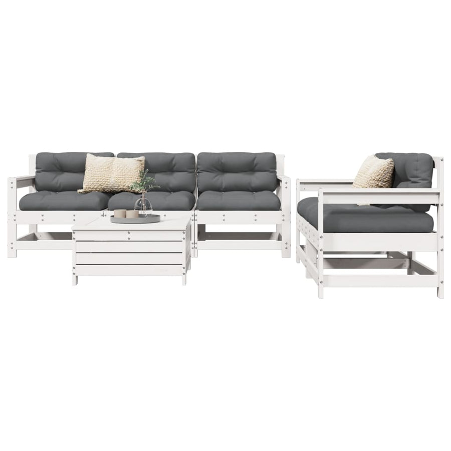 6-delige Loungeset massief grenenhout wit